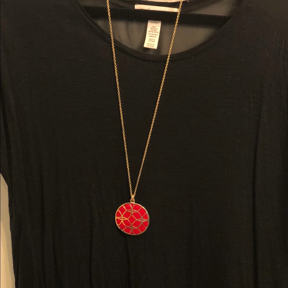 NWOT Gold & Red Pendant Long Necklace